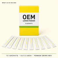 Mélange de poudre de citron en marque blanche OEM, 12 sachets par boîte, à base d'acide citrique et d'huile de citron, pour les propriétaires et les acheteurs de marques mondiales