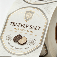 Étiquettes en rouleau découpées sur mesure en forme de bouclier, bordure or/argent, pour sel de truffe, assaisonnement gastronomique, emballage écologique résistant à l'huile