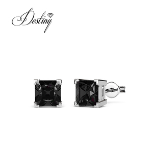 Pendientes cuadrados de princesa adornados con cristales de Swarovski Pendientes de tuerca simples Daisini de Plata de Ley 925 para mujer - Product Image 4