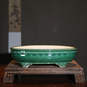 Maceta ovalada de cerámica para bonsái, azul esmaltado, estilo chino, para uso en interiores y exteriores. - Product Image 2
