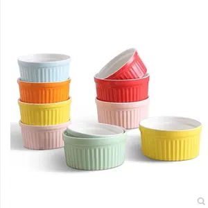 Bulk Sale Color Full Glaze Ceramic Souffle Dishes Creme Brulee Ramekins
