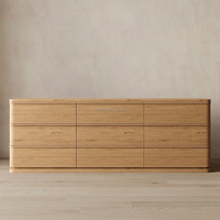 Commode à 9 tiroirs en bois massif FERLY, style moderne minimaliste, chêne naturel, large commode de rangement pour chambre à coucher