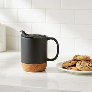 Кружка для кофе с индивидуальным логотипом, 350 мл, матовая керамика, дорожная, с термоизолированным пробковым дном и крышкой - Product Image 5