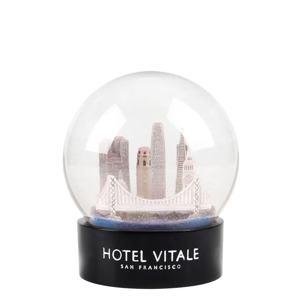 Personalizzato snowglobe New york city building snow globes all'ingrosso San Francisco HOTEL VITALE SNOW GLOBE