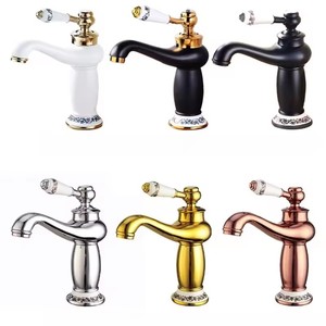 Retro Châu Âu phòng tắm lưu vực vòi Vàng Mixer tap gốm trang trí mạ chrome xử lý duy nhất nóng và lạnh sàn gắn - Product Image 6