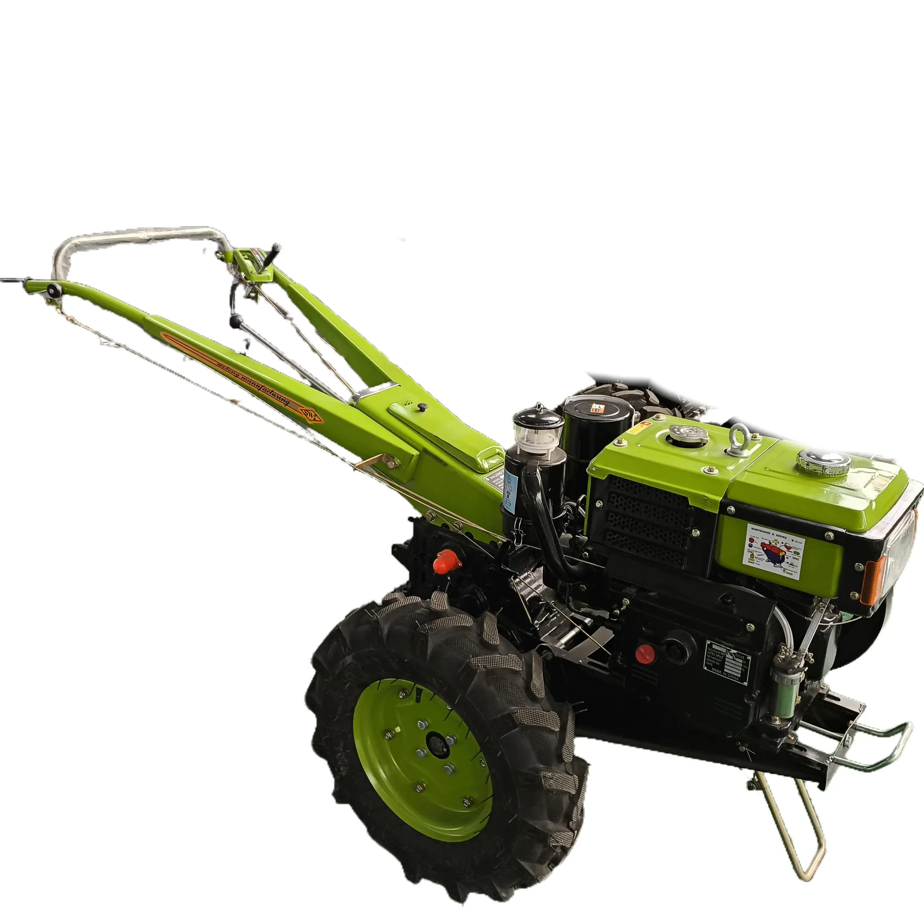 Pemotong rumput pabrik traktor berjalan, traktor perayap hijau Mini 8hp 12hp