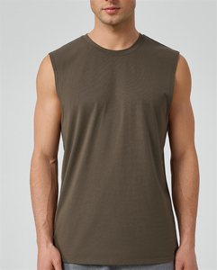 男士透气运动无袖单肩背心可定制标志新款欧洲尺寸素黑健身训练跑步上衣 - Product Image 4