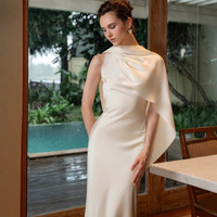 Robe de soirée décontractée et élégante pour femme, longueur ras du sol, taille empire, dos nu, silhouette fourreau, 100 % polyester