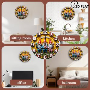 <b>Round</b> Wooden Wall Clock 25x25cm Slim <b>Frame</b> Silent Movement Home Office Simple Decoration - Product Image 5