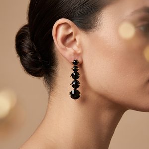 Best selling round cut chalcedony <b>black</b> onyx <b>stud</b> <b>earring</b> solid brass 18k gold plated prong set jewelry multi gemstone <b>earrings</b> - Product Image 3