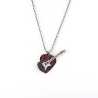 Nouveau Collier Pendentif Guitare Rock à Longue Chaîne en Acier Inoxydable avec Zircon, Accessoire de Fête pour Couples