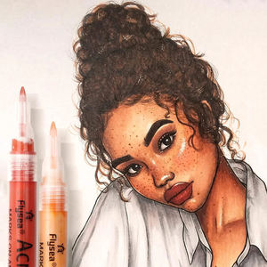 12 Kleuren Huidskleur Acrylmarkeringen Set 0.7Mm/3.0Mm Tip Studenten 'Doe-Het-Zelf Handboek Doodle Markering Penseel Schets Portrettekening - Product Image 4