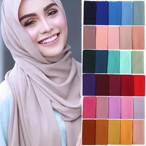 制造独特的马来西亚纯色珍珠雪纺泡泡围巾头巾穆斯林女士头巾披肩