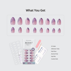 BTArtbox Faux Ongles en Gel Souple de Luxe 3D, Vente en Gros, Courts, Amande, Violet, French Bling Chrome, à Coller - Product Image 5