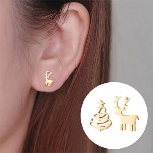 Pendientes de Acero Inoxidable con Diseño de Alce Navideño, Diseño Asimétrico de Animales, Piedra Natural, Estilo Europeo Americano para las Fiestas - Product Image 3
