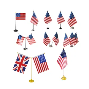 Kustom bendera meja Amerika print ganda tiang bendera pride mini bendera buridi Natal kotak-kotak bendera meja Negara