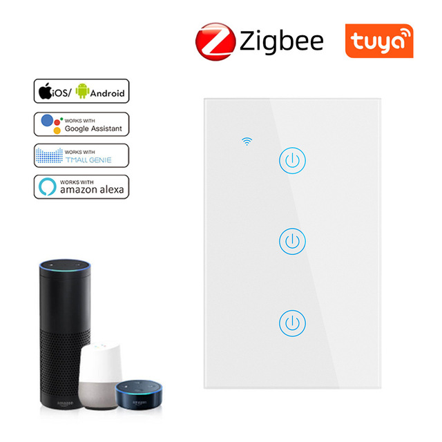 Tuya Smart EU/US Version WiFi/Zigbee Touch Light Switch With 1-2-3-4 Channels Voice Control and Remote Control Work Alexa Google