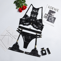 Ensemble de lingerie sexy pour femmes, soutien-gorge et culotte en dentelle, soutien-gorge brodé, string, ensemble de soutien-gorge sexy 0995