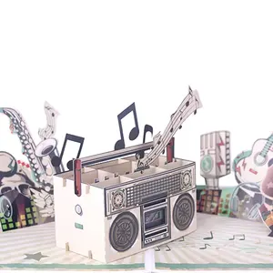 Winpsheng Custom Magical Music Playing Radio Happy Birthday Pop Up Greeting Card With Music