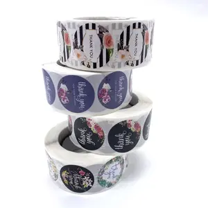 500pcs/roll Round Floral Design Thank You Sticker Label For Handmade Goods Small Business Owners