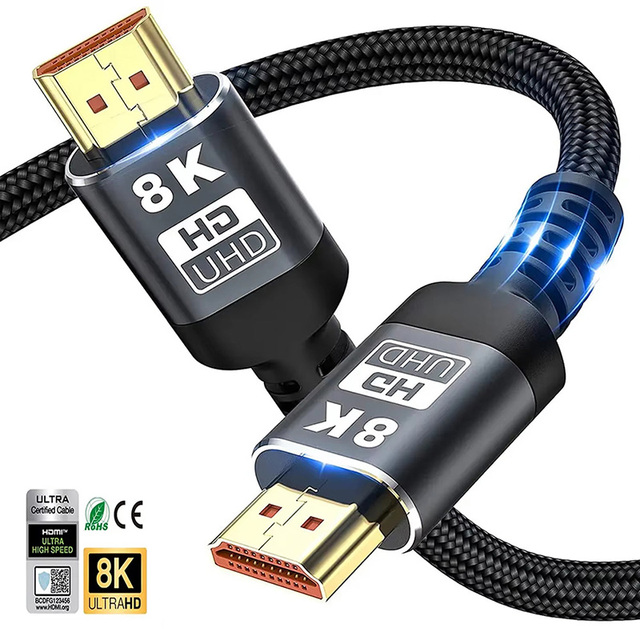 HD MI Cable 8K 60Hz 4K 120Hz 2.1 Gold Plated for HDMI to HD MI Video Wire for TV Projector Camera Computer-1m 2m 3m 5m Cable Opt
