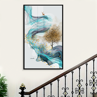 Peinture moderne en porcelaine de cristal de fleur de cerf lumières LED suspendues image cadre noir œuvre murale de maison pour salle à manger salon