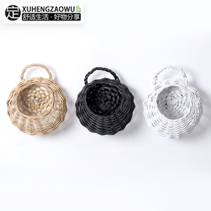 Panier suspendu en osier tressé à la main, rond, à fixer au mur, pot de fleurs XH24 135DZ, options de couleur blanc naturel et noir - Product Image 5