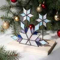 Ornement de table en verre teinté Art Déco fait main personnalisé, décoration de Noël avec base en bois, cadeau de fête pour la maison