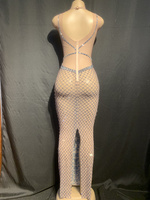 Luxury Diamonds Embellished Low Cut Deep V See-through slip Dress Women Sexy Party Dresses Elegant Evening Dress Stage Wear