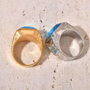 טבעת ההיפ הופ של מנגל פלדת אל חלד מצופה זהב יהלום זכוכית בסגנון קלאסי למסיבות - Product Image 4