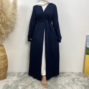 1955-1# New Fashion Pattern Women Winter Coat Thick Sweater Wide Sleeves Long Cardigan <b>Abayas</b> With Side Pockets 8 Colors - Product Image 3