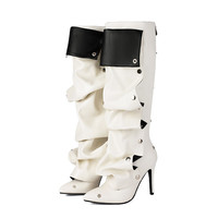 Bottes montantes pliables à bout pointu et talons aiguilles, avec rivets métalliques et tige détachable, pour femme, idéales pour les soirées et clubs