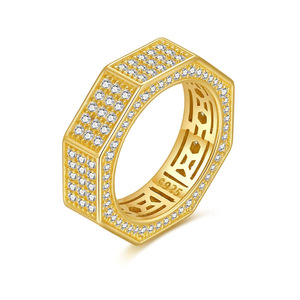 Bague large unisexe en argent sterling S925, hexagonale, entièrement pavée de moissanite, de luxe, tendance et polyvalente, à doigt fermé - Product Image 1