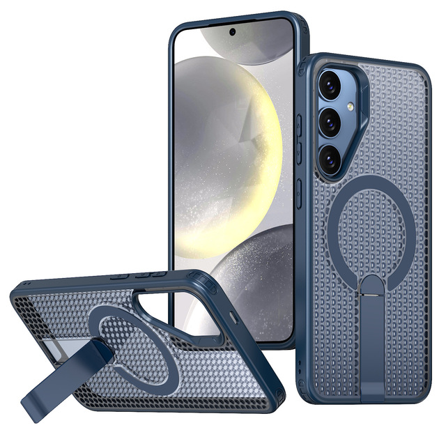 Breathable Honeycomb Mesh Magnetic Phone Case for Samsung Galaxy S26 Ultra S25 S24 Plus Hidden Kickstand Wireless Charging Cover