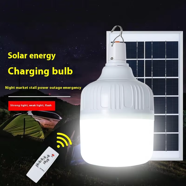 Durable Solar LED Bulb with Remote Control Large Solar Panel 300x280mm 4800mAh Rechargeable Emergency Light Setup