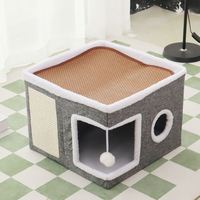 Maison-cave pour chat d'hiver, lits et meubles pour chat recouverts, avec tapis à gratter et tente de cachette