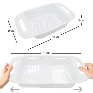 <b>Sink</b> <b>Basket</b> 35x19x8 Cm Extendable To 47 Cm White Plastic Vegetable Fruit Colander For Any <b>Sink</b> - Product Image 4
