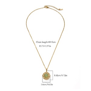 Collana con Ciondolo Ovale Turchese da Donna, Placcata Oro 18K, in Acciaio Inossidabile, con Cornice a Bussola, Gioiello da Clavicola, Regalo, Vendita all'Ingrosso - Product Image 6