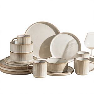 Wholesale Factory Price OEM High Quality Grade Embossed <b>Cream</b> Beige Matte Ceramic Stoneware <b>Microwave</b> Dishwasher Safe Cup Kit - Product Image 1