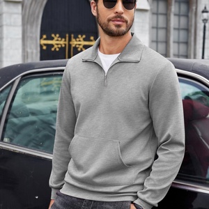 MOQ 50 Half <b>Zip</b> Sweatshirt Men's Quarter <b>Zip</b> <b>up</b> Long Sleeve Casual Polo Sweatshirt Slim Fit Mock Neck Sweaters with Pocket - Product Image 2