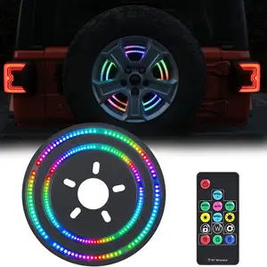 吉普牧马人JK 2007-2018 & 2018 JW JL/JLU 3rd LED后轮灯的RGB双环备用轮胎刹车灯