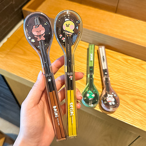 Juego de Cuchillos y Cucharas de Acero Inoxidable BAMBUS con Diseño de Dibujos Animados, Cuchara para Niños, Caja de Almacenamiento Portátil, Cuchara Individual, Cuchillo Individual - Product Image 2