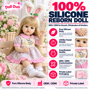 Muñeca Duo personalizada de 18 pulgadas, cuerpo completo de silicona, muñeca bebé reborn, niña rubia, vestido floral, sombrero con orejas de conejo, regalo de Navidad - Product Image 1