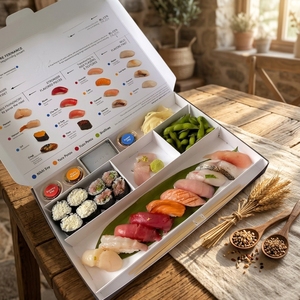 Caja de comida para llevar con tapa abatible y compartimentos para condimentos, ideal para sushi, <span class=keywords><strong>tapas</strong></span>, charcutería, ensalada, sashimi frito, kimbap, frutas y sándwiches - Product Image 2
