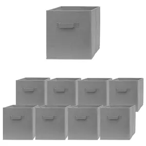 Kotak Penyimpanan Kain Abu-abu untuk Pakaian, Kotak Penyimpanan Kain Abu-abu Bukan Tenun, Kotak Kotak Kubus Pengatur Penyimpanan Keranjang Lipat