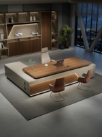 Ensemble de mobilier de bureau design moderne, bureau de direction et chaise, tables de bureau modulaires en bois en forme de L et ensemble de chaises