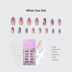 BTArtbox Faux Ongles Artificiels Style Français en Gros, Amande Faits Main, Papillon Violet 3D, Gel Souple X, Faux Ongles à Presser - Product Image 4