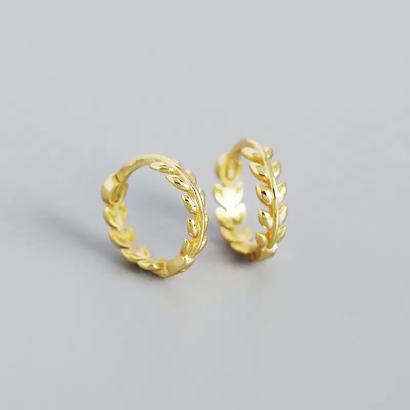 Wholesale Fashion Fancy Beautiful Fancy Gold Vermeil 925 Sterling Silver Rugby Leaf Earrings Designs for Girls Lady Women