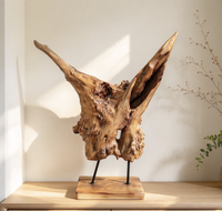 Statue d'arbre abstrait en racine naturelle, sculpture unique sur socle en bois pour la décoration de table d'hôtel et de villa