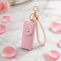 Nouveau porte-clés en cuir PU pour rouge à lèvres, sac de rangement perlé, écologique, durable, portable, haute qualité, mini, vente en gros, simple